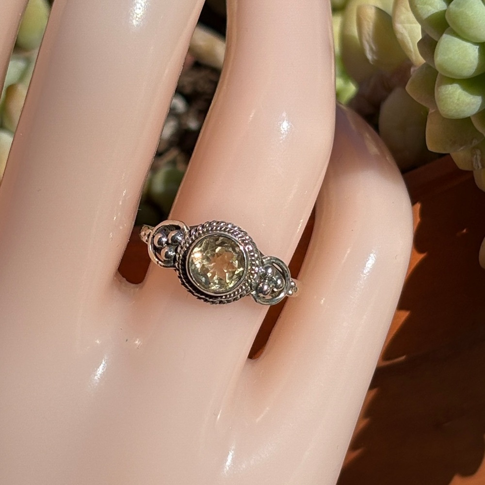 Genuine Natural Golden Citrine Round Solitaire Ring Sterling Silver Size 7.25
